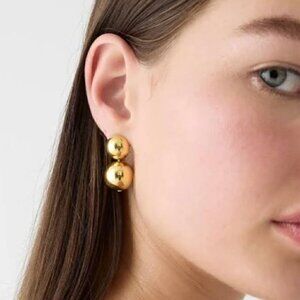 J. Crew Double Ball Metallic High Polish Gold Tone Pierced Earrings 1.25" L